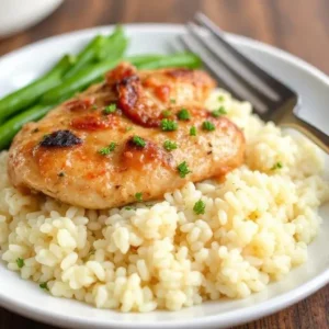 French Onion Chicken and Rice served in a bowl with creamy sauce and tender chicken pieces.