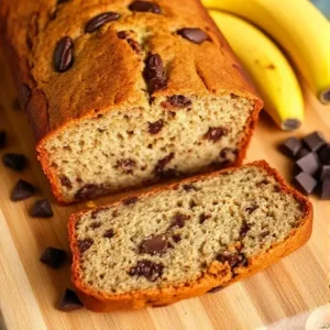 Close-up of ripe bananas and chocolate chunks for banana bread