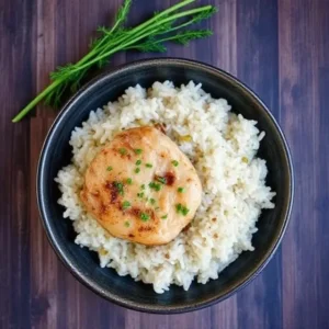 Hearty French Onion Chicken and Rice with savory onions and tender chicken served in a bowl