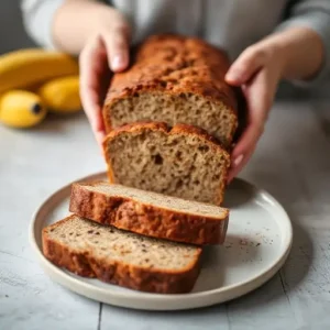 Sliced gluten-free banana bread on a plate