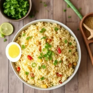 Plate of Anjappar Egg Fried Rice with eggs and aromatic spices