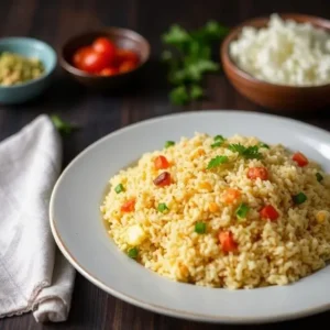 Anjappar-style Egg Fried Rice with spices, vegetables, and scrambled eggs