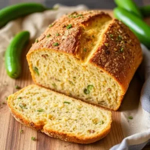 Shaped vegan jalapeño cheddar bread dough on a baking sheet, ready to go into the oven.