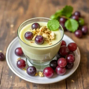 Pistachio pudding with grapes, a creamy and refreshing dessert