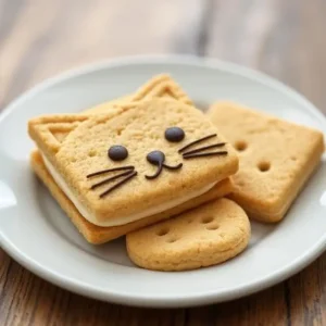 Square Langue De Chat Sandwich Cookies arranged on a plate.