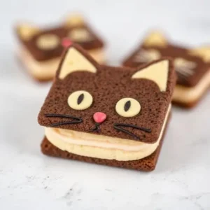 : A stack of Square Langue De Chat Sandwich Cookies